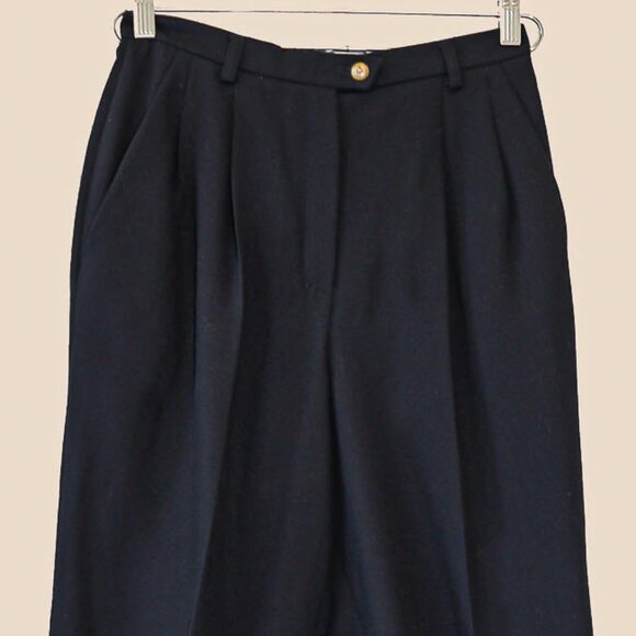 Vintage Navy Blue High Waisted Trousers Size Medium Dressy Fall Holiday Pants - Picture 2 of 4